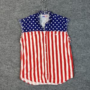 American Biker Image Mens Sleeveless Button Up Shirt Size XL Flag Presidents